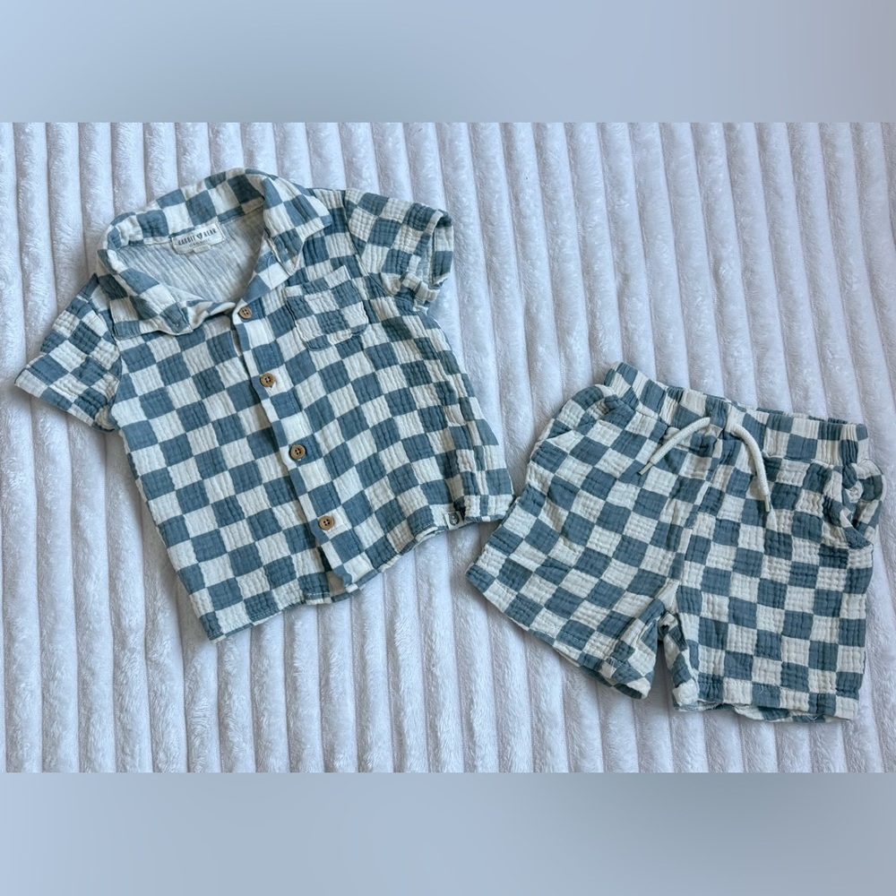Checkered Kids Set - Blue and White
